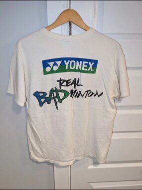Vintage 1990's Yonex Badminton 'Real BADminton' White Short Sleeve Graphic Tee